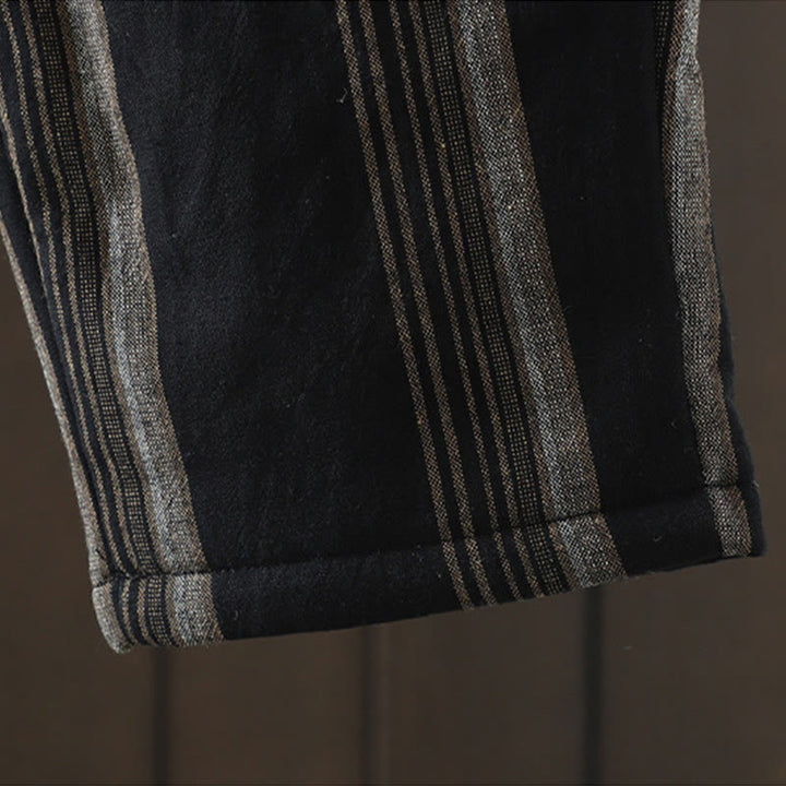 Pantalones harén de algodón a rayas térmicas Buddha Stones Commute para mujer con bolsillos - image 13