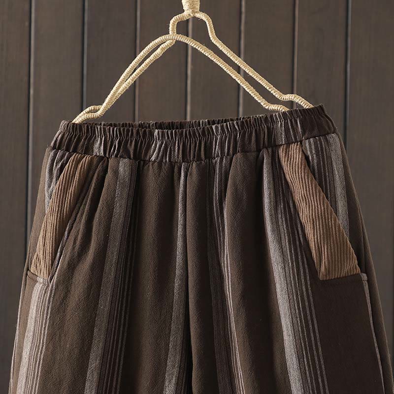 Pantalones harén de algodón a rayas térmicas Buddha Stones Commute para mujer con bolsillos - image 2