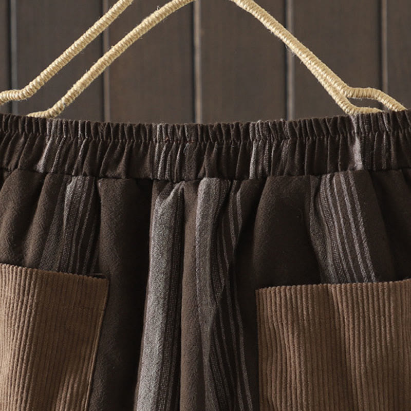 Pantalones harén de algodón a rayas térmicas Buddha Stones Commute para mujer con bolsillos - image 3