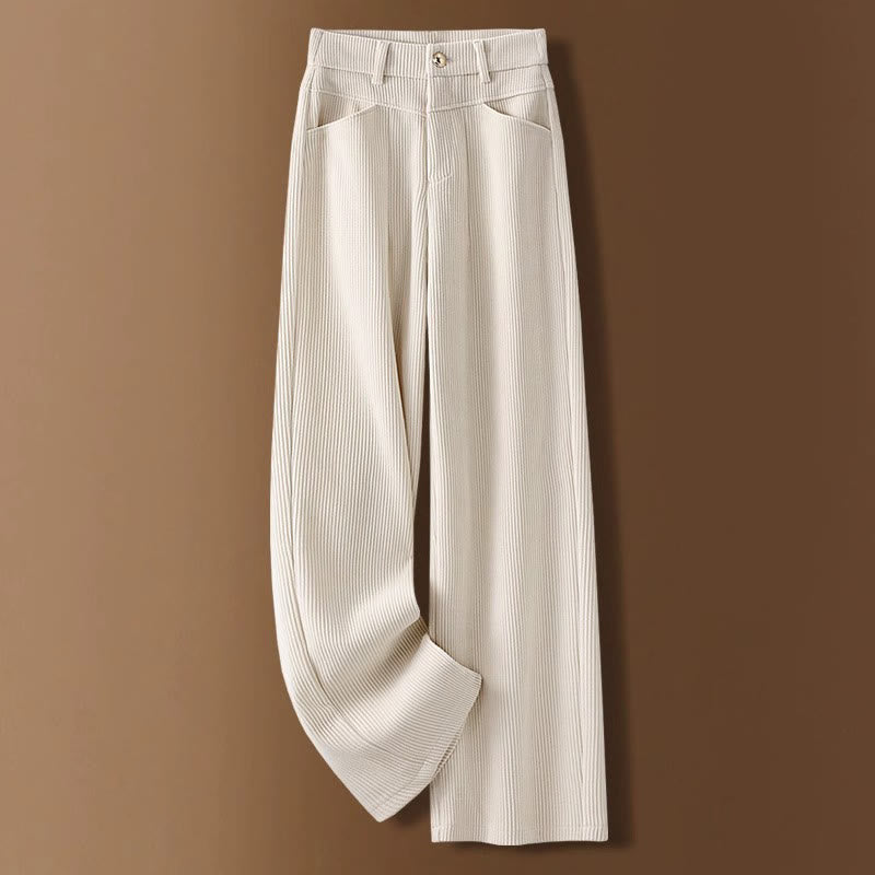 Pantalones anchos de pana de algodón con diseño de pierna recta de invierno para mujer con bolsillos de Buddha Stones - FloralBlanco - US16, UK/AU20, EU48 (4XL) - image 0