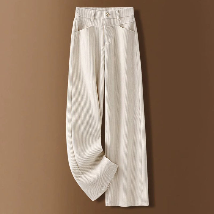 Pantalones anchos de pana de algodón con diseño de pierna recta de invierno para mujer con bolsillos de Buddha Stones - FloralBlanco - US16, UK/AU20, EU48 (4XL) - image 0