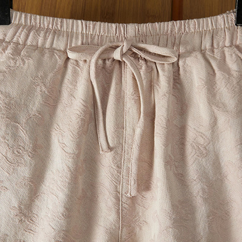 Pantalones de algodón de pierna ancha para mujer con estampado floral de jacquard térmico de invierno y bolsillos . - image 9