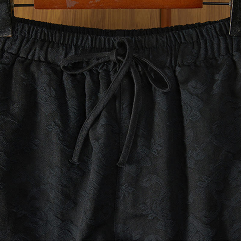 Pantalones de algodón de pierna ancha para mujer con estampado floral de jacquard térmico de invierno y bolsillos . - image 3