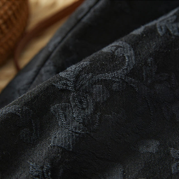 Pantalones de algodón de pierna ancha para mujer con estampado floral de jacquard térmico de invierno y bolsillos . - image 5