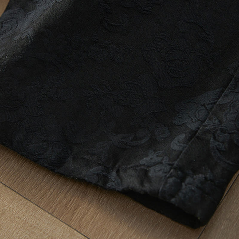 Pantalones de algodón de pierna ancha para mujer con estampado floral de jacquard térmico de invierno y bolsillos . - image 6