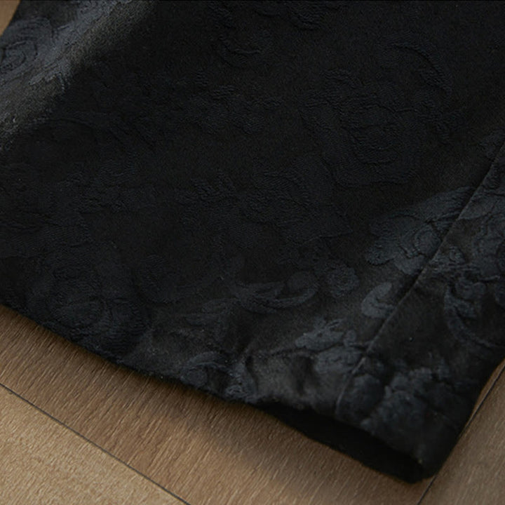 Pantalones de algodón de pierna ancha para mujer con estampado floral de jacquard térmico de invierno y bolsillos . - image 6