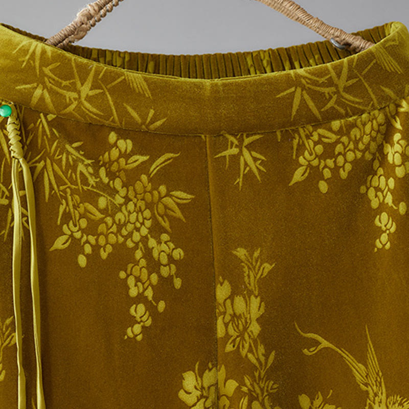 Pantalones Buddha Stones para mujer, de algodón, con forro polar, cintura alta, diseño jacquard, pernera ancha y bolsillos - image 3