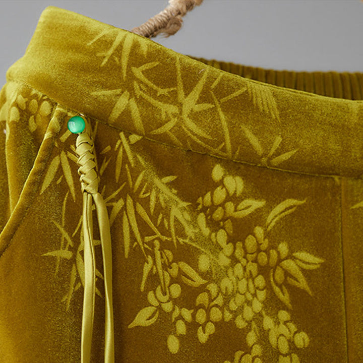 Pantalones Buddha Stones para mujer, de algodón, con forro polar, cintura alta, diseño jacquard, pernera ancha y bolsillos - image 4