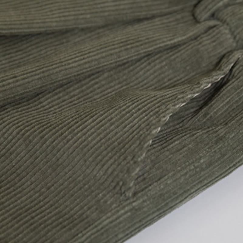 Pantalones de pana de algodón con cintura alta, cremallera y pernera ancha para mujer de Buddha Stones con bolsillos - image 13