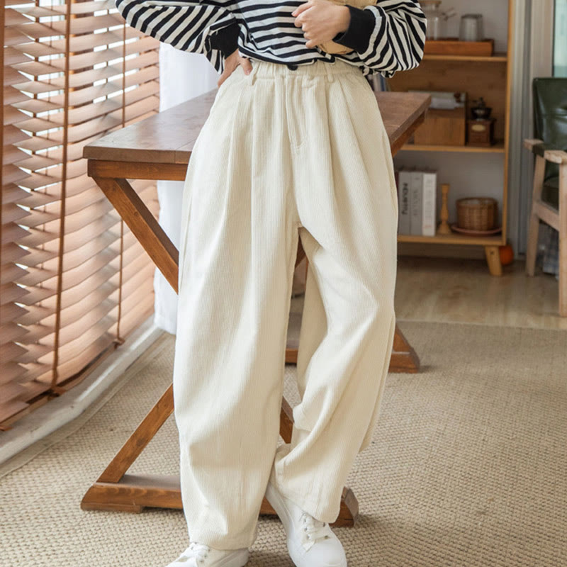 Pantalones de pana de algodón con cintura alta, cremallera y pernera ancha para mujer de Buddha Stones con bolsillos - image 23