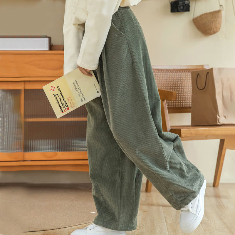 Pantalones de pana de algodón con cintura alta, cremallera y pernera ancha para mujer de Buddha Stones con bolsillos - image 7