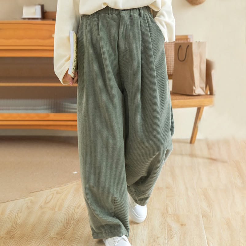 Pantalones de pana de algodón con cintura alta, cremallera y pernera ancha para mujer de Buddha Stones con bolsillos - image 8