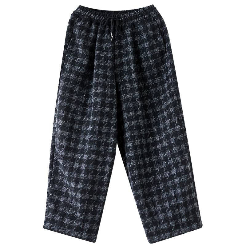 Pantalones de invierno Buddha Stones para mujer, con estampado a cuadros negros y grises, forrados de polar y bolsillos. - image 11
