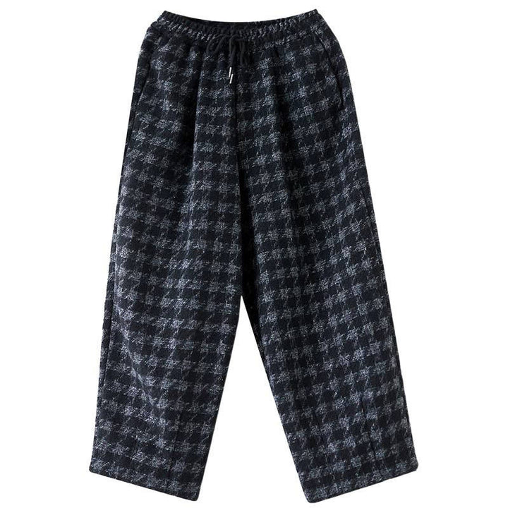 Pantalones de invierno Buddha Stones para mujer, con estampado a cuadros negros y grises, forrados de polar y bolsillos. - image 11