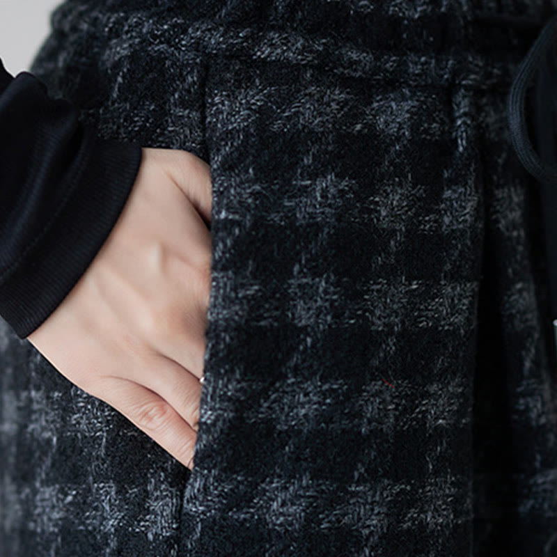 Pantalones de invierno Buddha Stones para mujer, con estampado a cuadros negros y grises, forrados de polar y bolsillos. - image 8