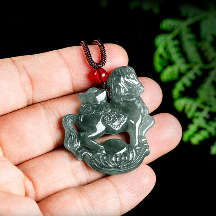 Collar con colgante de cuerda de lingote de jade del Año del Caballo con Buddha Stones , suerte y prosperidad - image 8