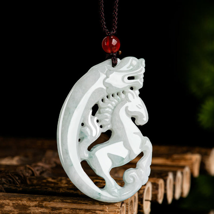 Collar con colgante de cuerda de jade y prosperidad con Buddha Stones del Año del Caballo y el Dragón - image 2