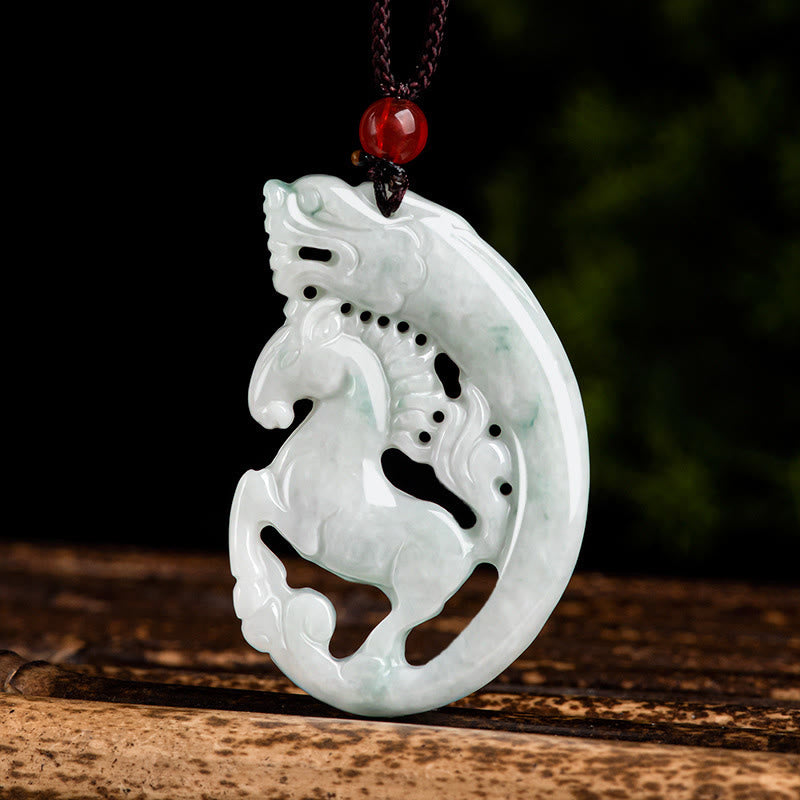 Collar con colgante de cuerda de jade y prosperidad con Buddha Stones del Año del Caballo y el Dragón - Caballo - image 0
