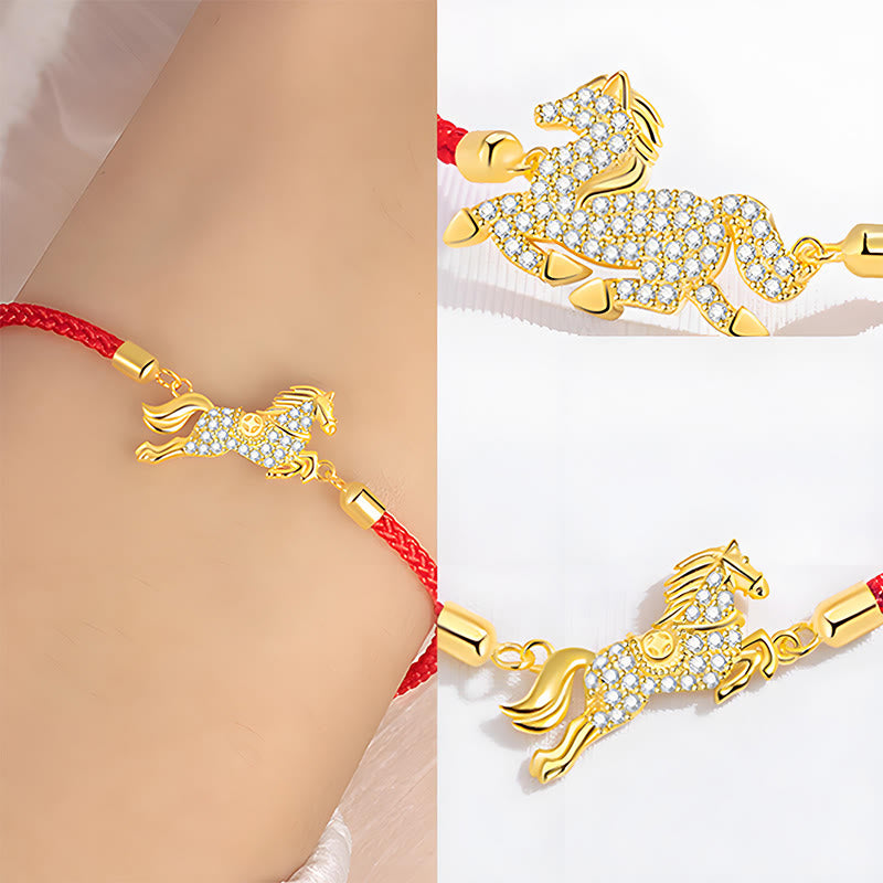 Pulsera de hilo rojo con Buddha Stones , plata de ley 925 bañada en oro de 18 quilates y el Año del Caballo. - image 6