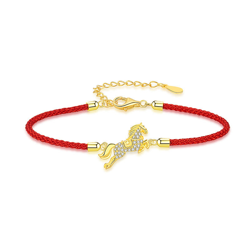 Pulsera de la suerte con Buddha Stones, año del Caballo, en plata de ley 925, hilo rojo dorado - image 1