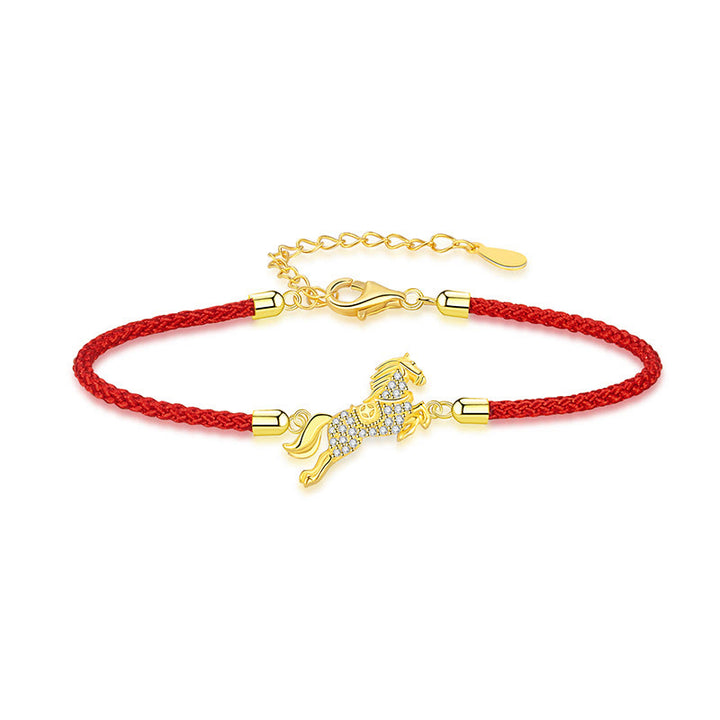 Pulsera de la suerte con Buddha Stones, año del Caballo, en plata de ley 925, hilo rojo dorado - image 1