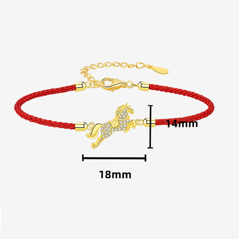 Pulsera de la suerte con Buddha Stones, año del Caballo, en plata de ley 925, hilo rojo dorado - image 2