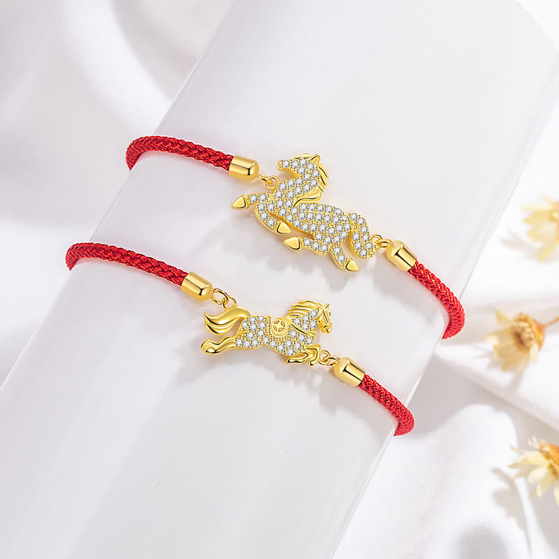 Pulsera de la suerte con Buddha Stones, año del Caballo, en plata de ley 925, hilo rojo dorado - image 3