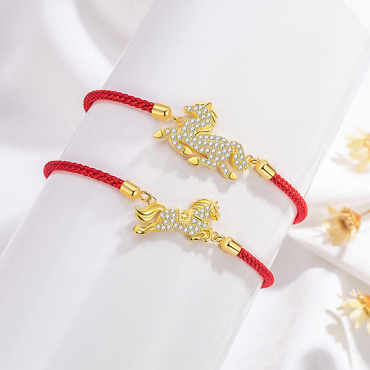 Pulsera de la suerte con Buddha Stones, año del Caballo, en plata de ley 925, hilo rojo dorado - image 3