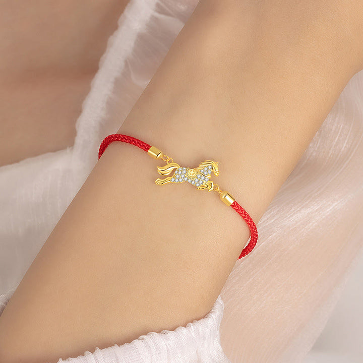 Pulsera de la suerte con Buddha Stones, año del Caballo, en plata de ley 925, hilo rojo dorado - image 4