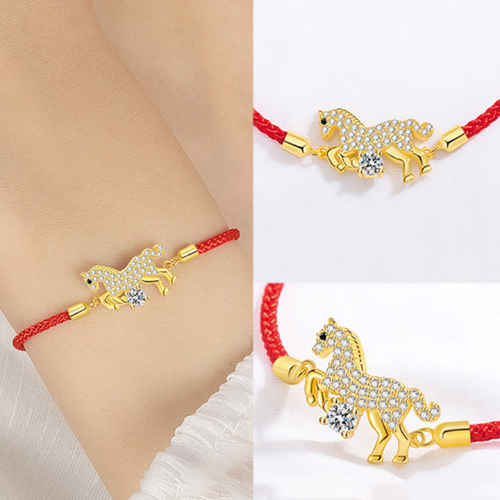Pulsera ajustable de hilo rojo con Buddha Stones en plata de ley 925 y el año del caballo dorado. - image 6