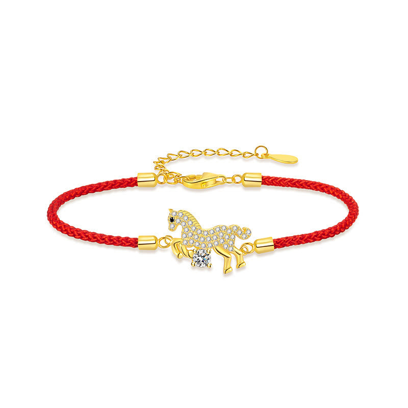 Pulsera ajustable de hilo rojo con Buddha Stones en plata de ley 925 y el año del caballo dorado. - image 4
