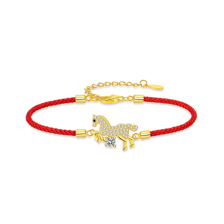 Pulsera ajustable de hilo rojo con Buddha Stones en plata de ley 925 y el año del caballo dorado. - image 4
