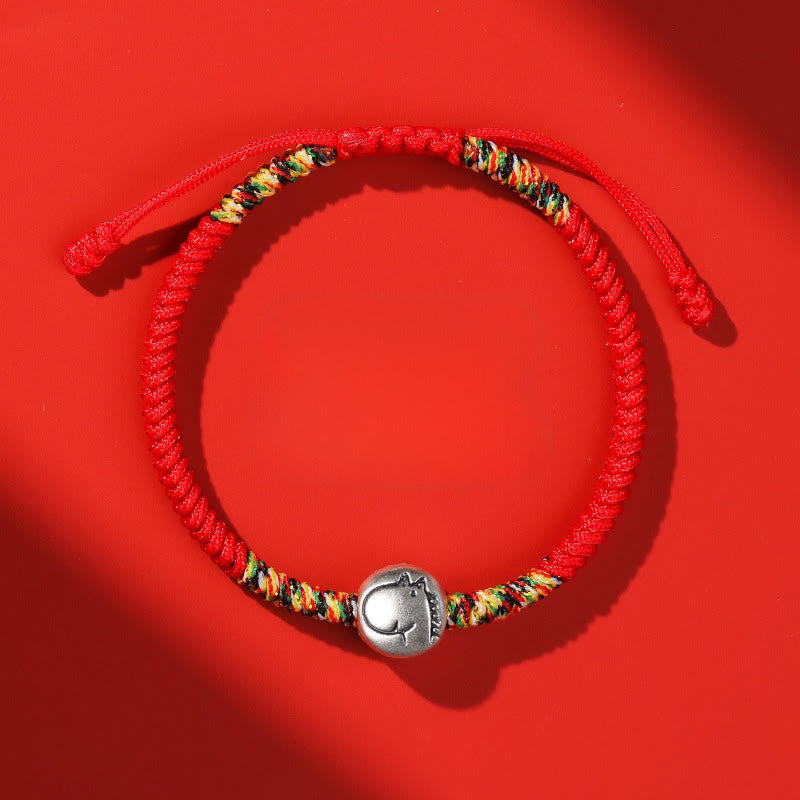 Pulsera trenzada de hilo rojo con Buddha Stones en plata de ley 999, año del caballo y zodiaco chino. - Caballo de hilo rojo - image 0