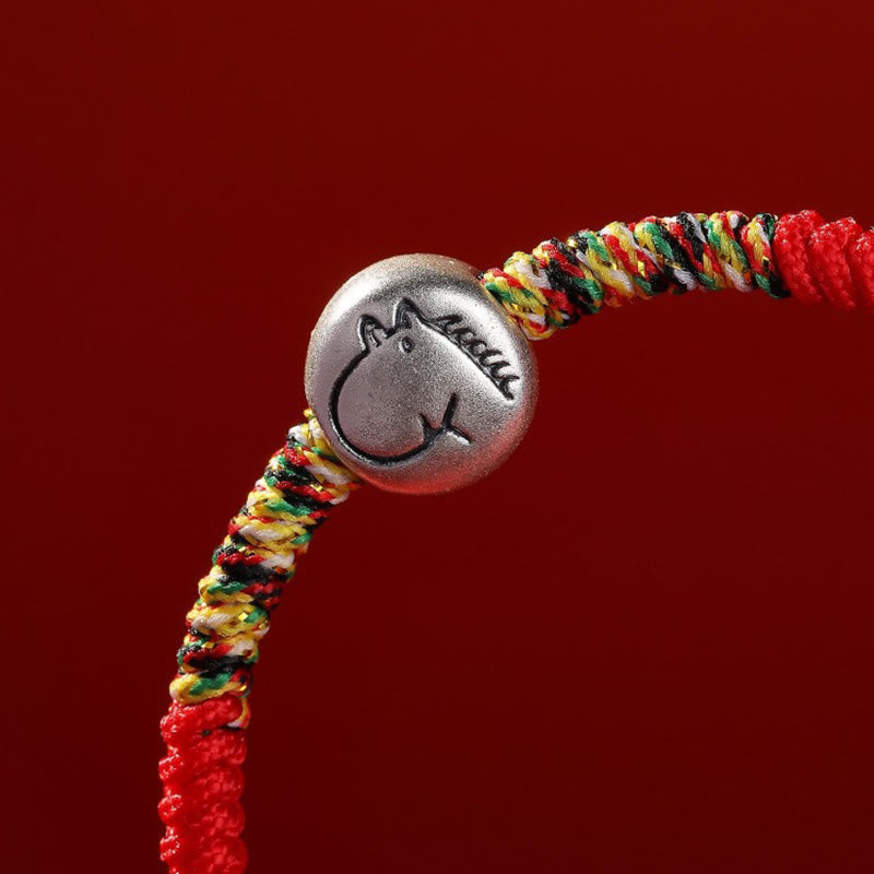 Pulsera trenzada de hilo rojo con Buddha Stones en plata de ley 999, año del caballo y zodiaco chino. - image 7