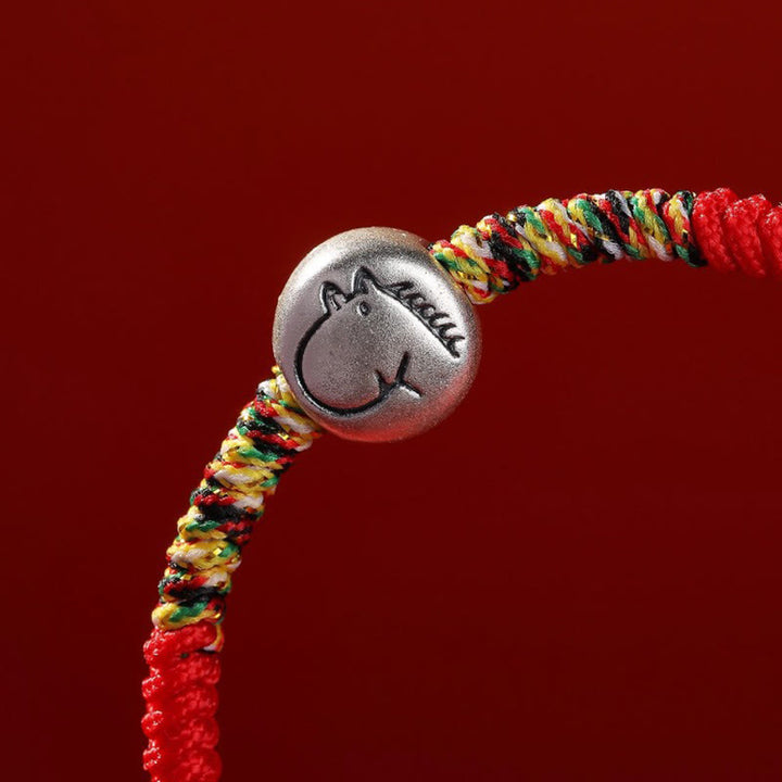 Pulsera trenzada de hilo rojo con Buddha Stones en plata de ley 999, año del caballo y zodiaco chino. - image 7