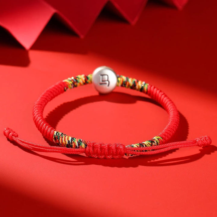 Pulsera trenzada de hilo rojo con Buddha Stones en plata de ley 999, año del caballo y zodiaco chino. - image 6