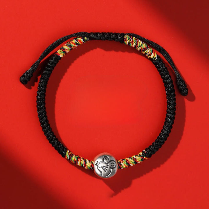Pulsera trenzada de hilo rojo con Buddha Stones en plata de ley 999, año del caballo y zodiaco chino. - Cuerda negra de rata - image 31