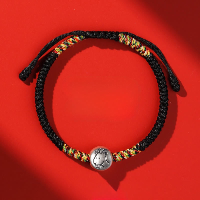 Pulsera trenzada de hilo rojo con Buddha Stones en plata de ley 999, año del caballo y zodiaco chino. - Cuerda negra de cabra - image 38