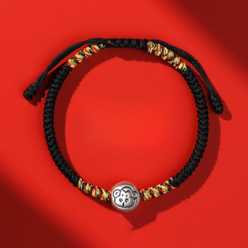 Pulsera trenzada de hilo rojo con Buddha Stones en plata de ley 999, año del caballo y zodiaco chino. - Cuerda negra de mono - image 39
