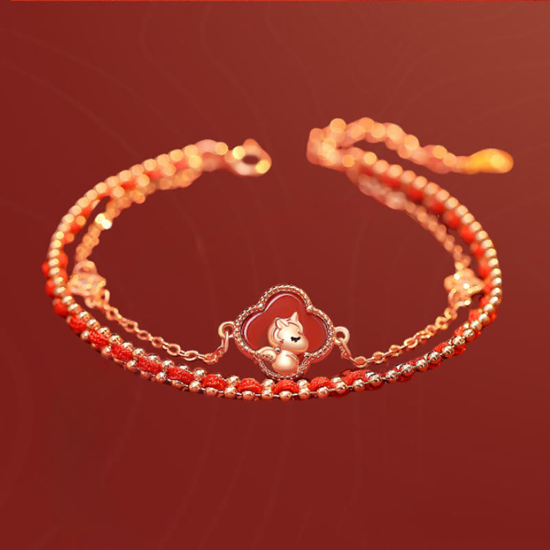 Pulsera de confianza de jade hetiano y ágata roja del Año del Caballo en plata de ley 925 con Buddha Stones - image 1
