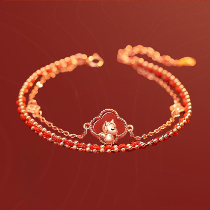 Pulsera de confianza de jade hetiano y ágata roja del Año del Caballo en plata de ley 925 con Buddha Stones - image 1