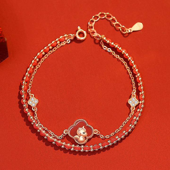 Pulsera de confianza de jade hetiano y ágata roja del Año del Caballo en plata de ley 925 con Buddha Stones - image 2