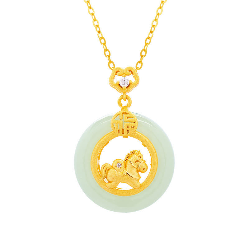 Collar con colgante de plata de ley 925 con Buddha Stones y jade hetiano del Año del Caballo, hebilla de la paz y la suerte - image 5