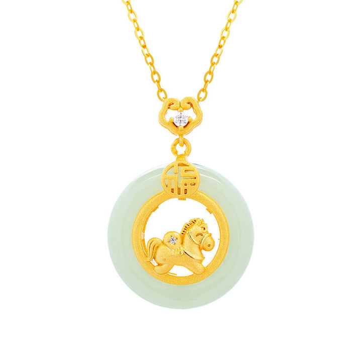 Collar con colgante de plata de ley 925 con Buddha Stones y jade hetiano del Año del Caballo, hebilla de la paz y la suerte - image 5