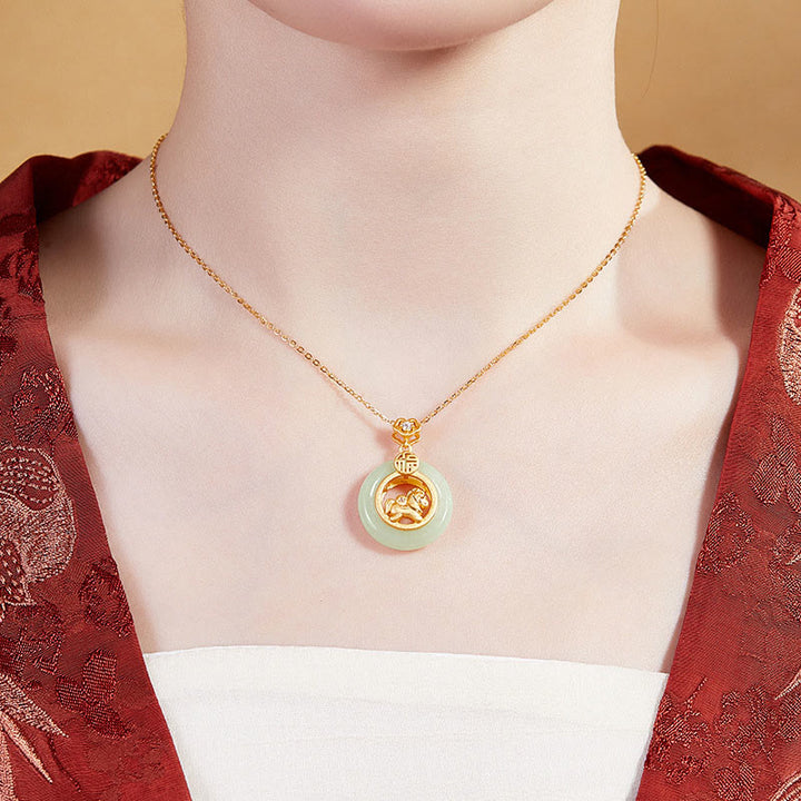 Collar con colgante de plata de ley 925 con Buddha Stones y jade hetiano del Año del Caballo, hebilla de la paz y la suerte - image 10