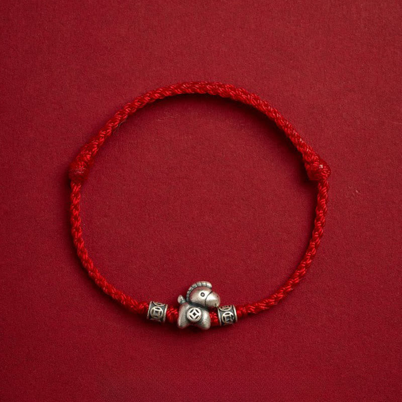 Pulsera trenzada de protección con Buddha Stones del Año del Caballo en plata de ley 999 - Rojo (circunferencia de la muñeca 14-21 cm) - image 1