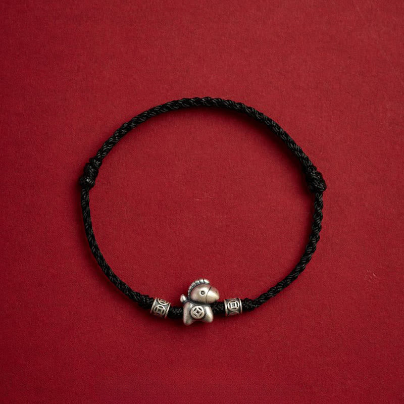 Pulsera trenzada de protección con Buddha Stones del Año del Caballo en plata de ley 999 - Negro (circunferencia de la muñeca 14-21 cm) - image 15
