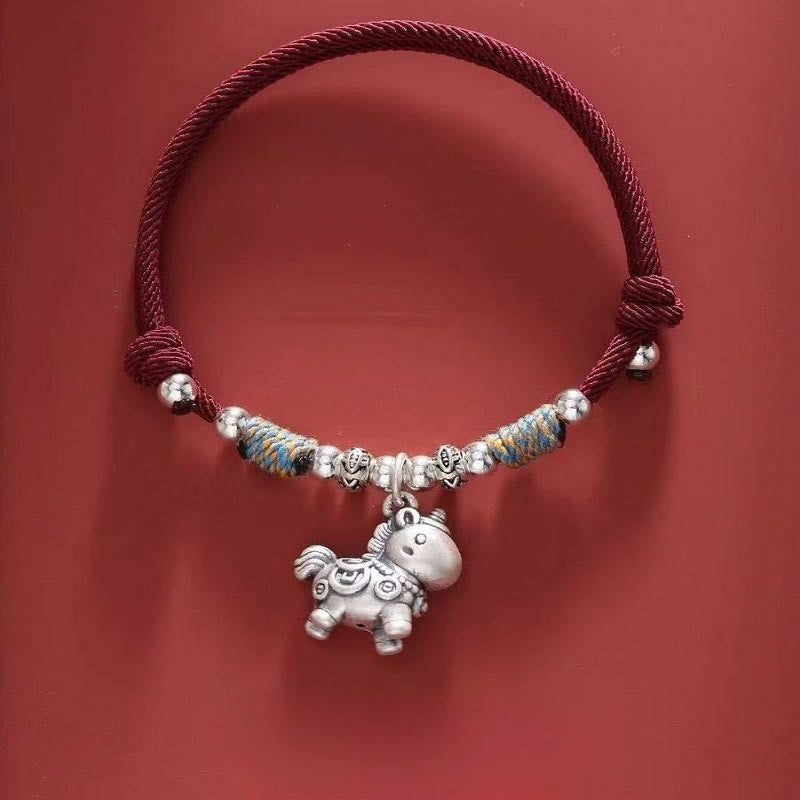 Pulsera trenzada de protección con Buddha Stones del Año del Caballo en plata de ley 999 - Monedas de cobre de color rojo oscuro (circunferencia de la muñeca: 14-21 cm) - image 19