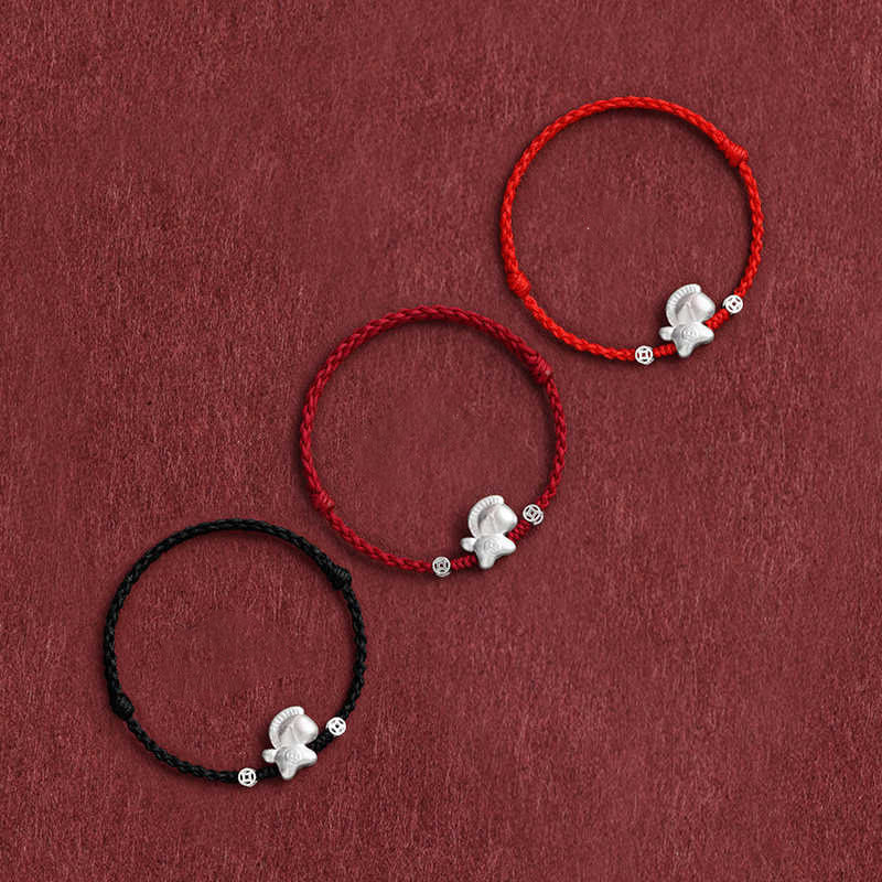 Pulsera trenzada de cuerda de la suerte con monedas de cobre y plata de ley 999 con Buddha Stones del Año del Caballo - image 1