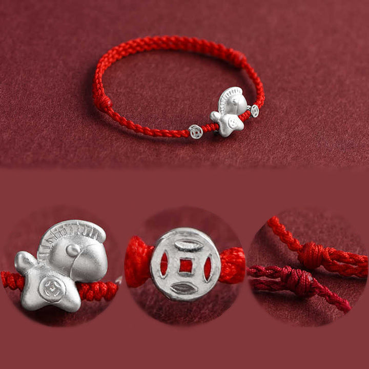 Pulsera trenzada de cuerda de la suerte con monedas de cobre y plata de ley 999 con Buddha Stones del Año del Caballo - image 15